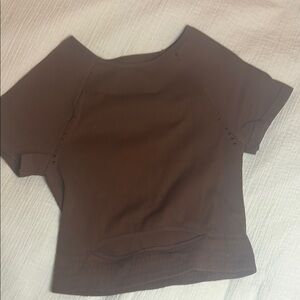 Free People Brown Asymmetrical Fitted Crop Top